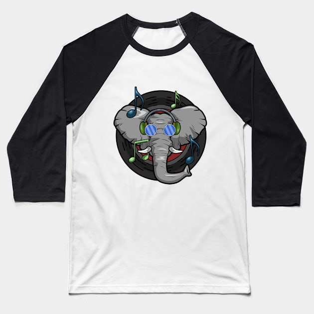 Elephant as Musician with Headphone Baseball T-Shirt by Markus Schnabel